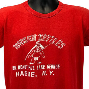 Vintage Indian Kettles Lake George T Shirt Mens M Medium Red 60s 70s New York
